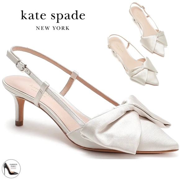 kate spade Shoes - Kate Spade Marseille Ivory White Satin Bow Slingback Pumps Kitten Heel Shoes 8